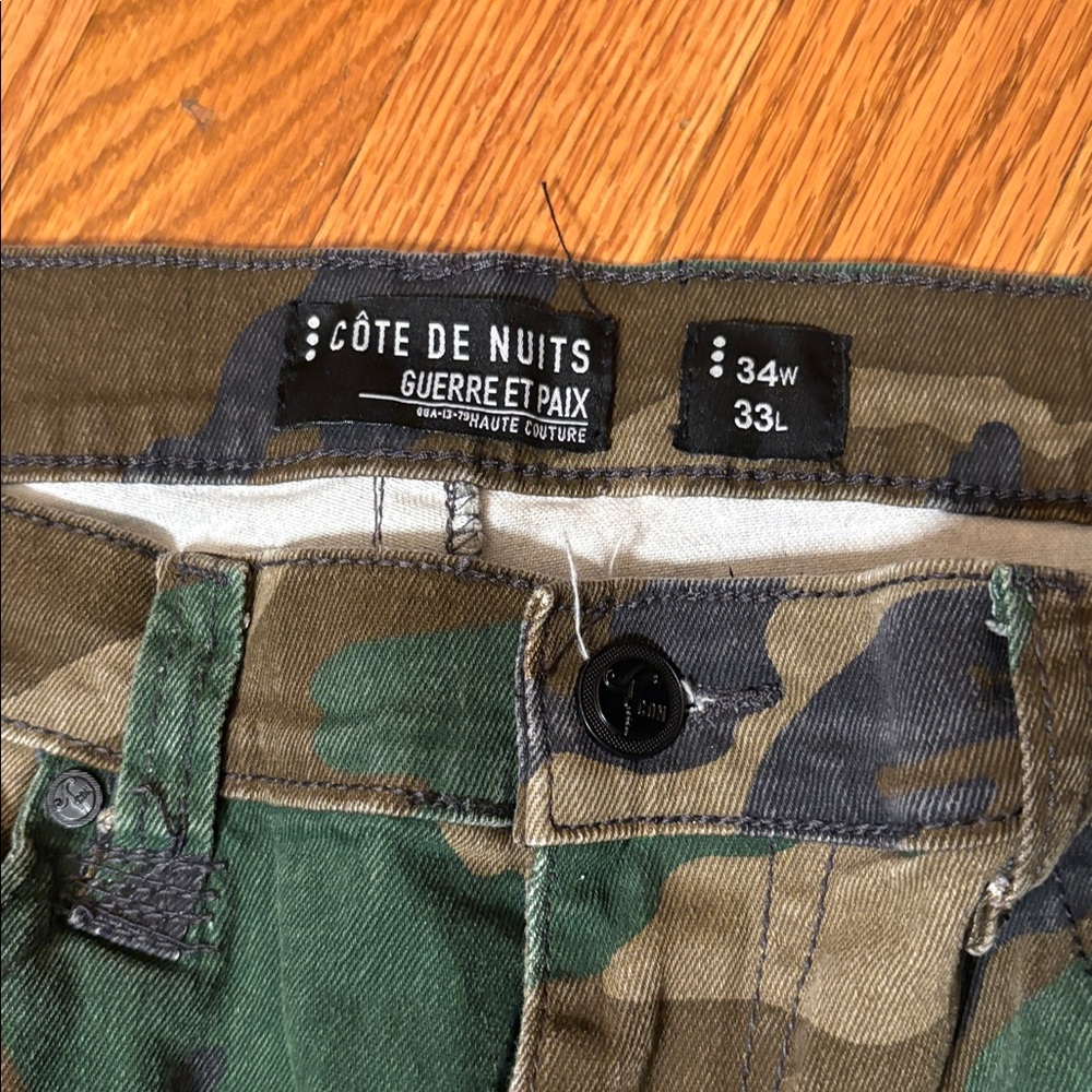 Cote De Nuits Mens Camo Designer Sequin Cargo Pocket Denim Straight Jeans 34 w - Picture 4 of 13